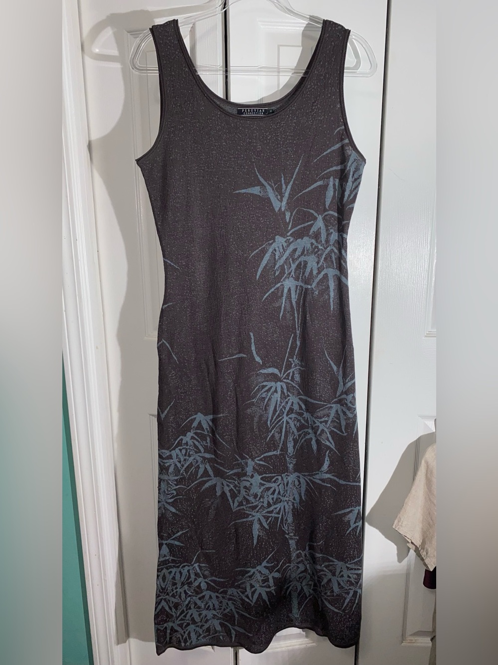 Peruvian Connection 100% Pima Cotton Knit Midi Dress M Bamboo Garden Print  AA22